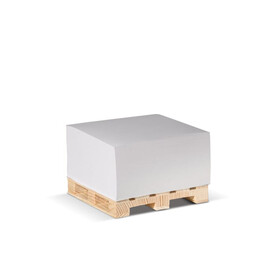Zettelblock 10x10x5cm FSC auf Holzpalette - Weiss bedrucken, Art.-Nr. LT91739-N0001