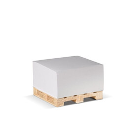 Zettelblock 10x10x5cm FSC auf Holzpalette - Weiss bedrucken, Art.-Nr. LT91739-N0001
