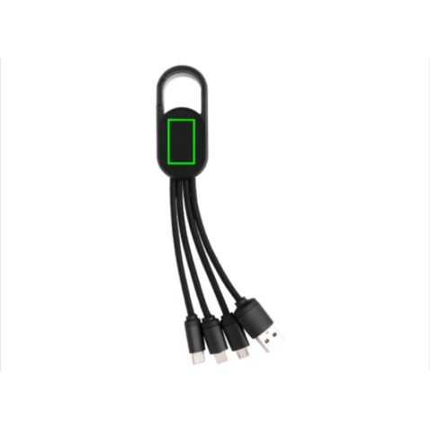 4-in-1 Kabel mit Karabiner-Clip schwarz bedrucken, Art.-Nr. P302.071