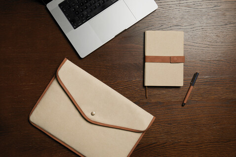 VINGA Bosler 16" Laptop-Tasche aus GRS recyceltem Canvas beige bedrucken, Art.-Nr. V7880419 VINGA Bosler 16" Laptop-Tasche aus GRS recyceltem Canvas beige bedrucken, Art.-Nr. V7880419