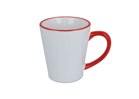 Melbourne Sublimationsbecher farbiger Rand &amp; Henkel 300ml - Weiss / Rot bedrucken, Art.-Nr. LT51192-N0121