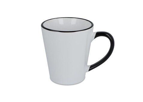 Melbourne Sublimationsbecher farbiger Rand &amp; Henkel 300ml - Weiss / Schwarz bedrucken, Art.-Nr. LT51192-N0102