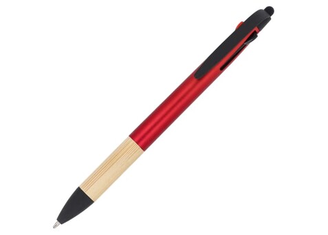 3-Farben-Stift mit Bambusgriff - Rot bedrucken, Art.-Nr. LT80561-N0021