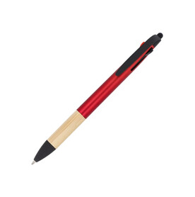 3-Farben-Stift mit Bambusgriff - Rot bedrucken, Art.-Nr. LT80561-N0021