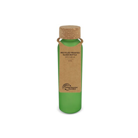 Gefrostete flasche aus recyceltem Glas mit Korkdeckel 500ml - Ecru / Hellgrün bedrucken, Art.-Nr. LT98880-N5432