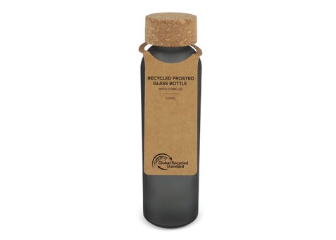 Gefrostete Glasflasche mit Korkdeckel 500ml - Gefrostet Schwarz bedrucken, Art.-Nr. LT98880-N5402