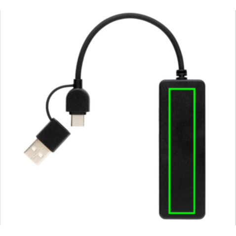 RCS recycelter USB-Hub mit Dual-Input schwarz bedrucken, Art.-Nr. P308.261