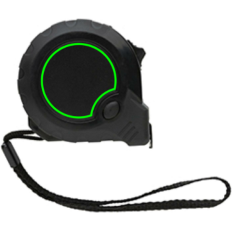 5m/19mm Maßband mit Stop-Taste aus RCS recycelt. Kunststoff schwarz bedrucken, Art.-Nr. P112.131