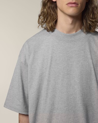 Blaster 2.0 - Das Oversized Unisex-T-Shirt mit Stehkragen - Heather Grey - S bedrucken, Art.-Nr. STTU959C2501S Blaster 2.0 - Das Oversized Unisex-T-Shirt mit Stehkragen - Heather Grey - S bedrucken, Art.-Nr. STTU959C2501S