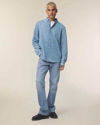 Stanley Denim Shirt - Das Herren-Jeanshemd - Light Wash - M bedrucken, Art.-Nr. STWM967C3701M