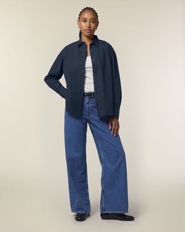 Stella Styler Shirt - Das Relaxed Damen-Popelinehemd - French Navy - XL bedrucken, Art.-Nr. STWW973C7271X