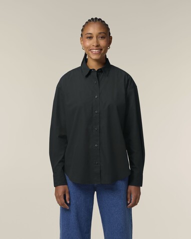 Stella Styler Shirt - Das Relaxed Damen-Popelinehemd - Black - S bedrucken, Art.-Nr. STWW973C0021S
