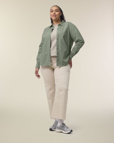 Stella Styler Shirt - Das Relaxed Damen-Popelinehemd - Soft Khaki - S bedrucken, Art.-Nr. STWW973C3671S