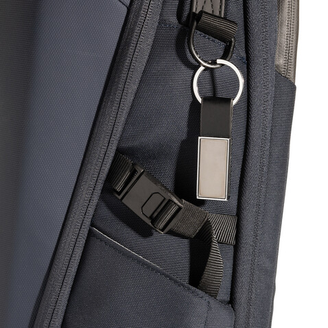 Schicker PU Schlüsselanhänger aus RCS recyc. Zinklegierung schwarz bedrucken, Art.-Nr. P191.6401