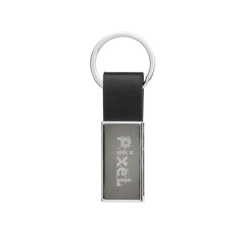 Schicker PU Schlüsselanhänger aus RCS recyc. Zinklegierung schwarz bedrucken, Art.-Nr. P191.6401