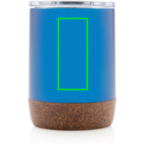 Kleine Vakuum-Kaffeetasse aus RCS rSteel &amp; Kork blau bedrucken, Art.-Nr. P435.055