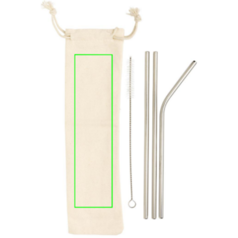 3-teiliges Trinkhalm-Set aus Stainless Steel silber bedrucken, Art.-Nr. P269.572