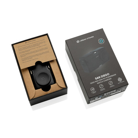 Urban Vitamin San Diego 20W PD RCS Powerbank &amp; WatchCharger schwarz bedrucken, Art.-Nr. P322.8601