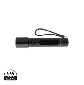 Gear X Taschenlampe aus RCS recycelt. Aluminium mit USB-Akku schwarz bedrucken, Art.-Nr. P513.901