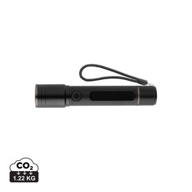 Gear X Taschenlampe aus RCS recycelt. Aluminium mit USB-Akku schwarz bedrucken, Art.-Nr. P513.901