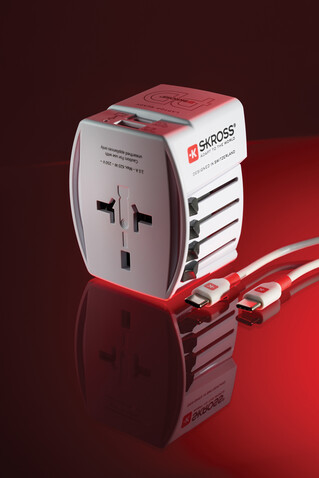 SKROSS World Travel Adapter MUV 65W PD mit USB-C-Kabel weiß bedrucken, Art.-Nr. RB1.302976