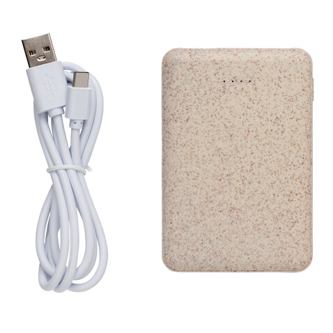 Weizenstroh 5.000 mAh Pocket Powerbank khaki bedrucken, Art.-Nr. P322.139