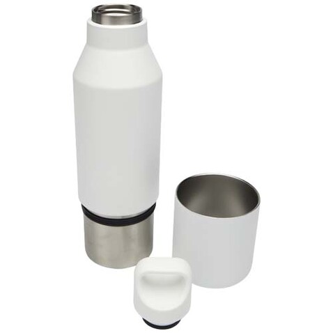 Odessy 600 ml Isolierflasche und 300 ml Becher aus RCS recyceltem Edelstahl, weiss bedrucken, Art.-Nr. 10084001