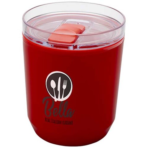 Hudson 180 ml doppelwandiger Becher aus recyceltem Kunststoff, rot bedrucken, Art.-Nr. 10085221
