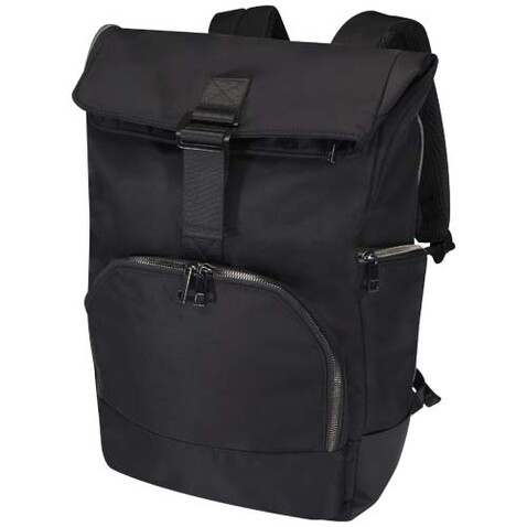 Rhine 15&quot; Rolltop-Rucksack aus recyceltem GRS-Material 18 L, schwarz bedrucken, Art.-Nr. 13008890