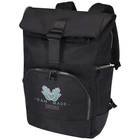 Rhine 15&quot; Rolltop-Rucksack aus recyceltem GRS-Material 18 L, schwarz bedrucken, Art.-Nr. 13008890