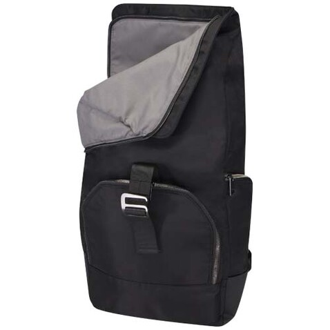 Rhine 15&quot; Rolltop-Rucksack aus recyceltem GRS-Material 18 L, schwarz bedrucken, Art.-Nr. 13008890