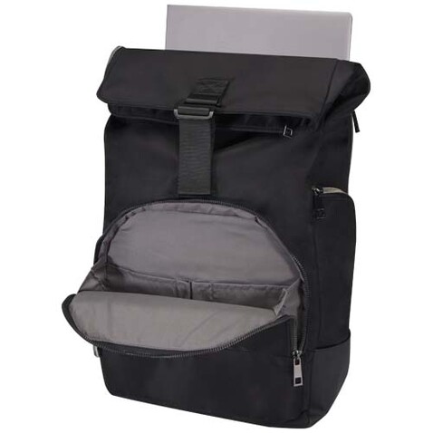 Rhine 15&quot; Rolltop-Rucksack aus recyceltem GRS-Material 18 L, schwarz bedrucken, Art.-Nr. 13008890