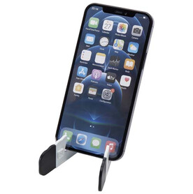 Buna faltbare Tablet- und Smartphonehalterung aus recyceltem Kunststoff, weiss bedrucken, Art.-Nr. 10460701