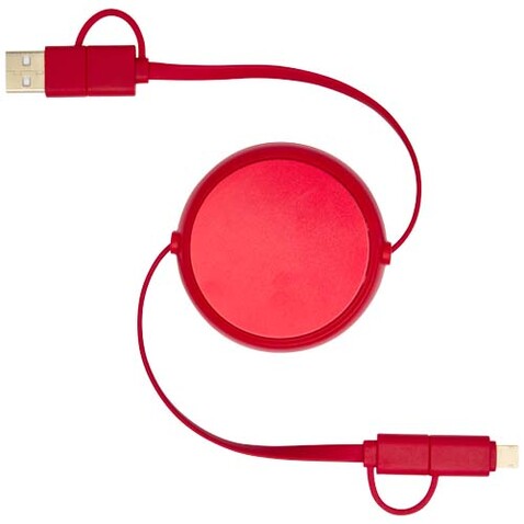 Alasia 100 cm 5-in-1 Kabel aus recyceltem Kunststoff und Aluminium, einziehbar, für Datenübertragung und mit 45W Schnellladung, rot bedrucken, Art.-Nr. 12442021