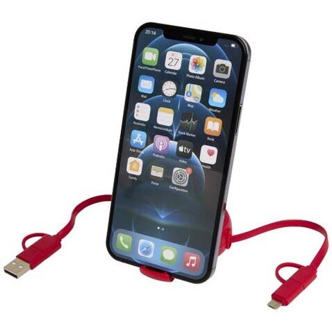 Alasia 100 cm 5-in-1 Kabel aus recyceltem Kunststoff und Aluminium, einziehbar, für Datenübertragung und mit 45W Schnellladung, rot bedrucken, Art.-Nr. 12442021