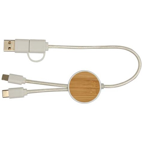 Chechia 30 cm 5-in-1 Kabel aus recyceltem Kunststoff für Datenübertragung und 27W Schnellladung mit Bambusdetails, weiss bedrucken, Art.-Nr. 12442101