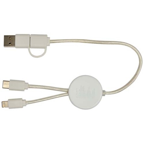 Chechia 30 cm 5-in-1 Kabel aus recyceltem Kunststoff für Datenübertragung und 27W Schnellladung mit Bambusdetails, weiss bedrucken, Art.-Nr. 12442101