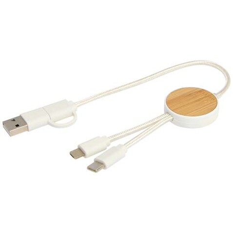 Chechia 30 cm 5-in-1 Kabel aus recyceltem Kunststoff für Datenübertragung und 27W Schnellladung mit Bambusdetails, weiss bedrucken, Art.-Nr. 12442101