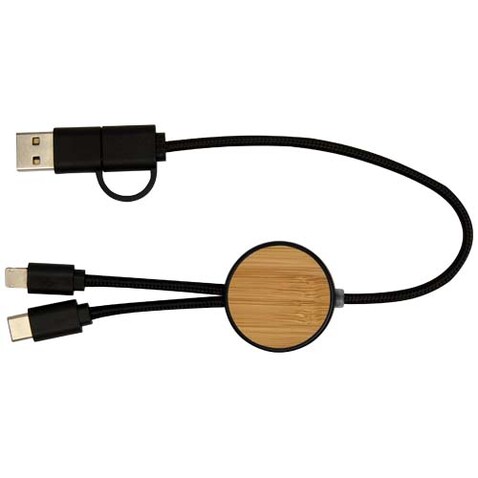 Chechia 30 cm 5-in-1 Kabel aus recyceltem Kunststoff für Datenübertragung und 27W Schnellladung mit Bambusdetails, schwarz bedrucken, Art.-Nr. 12442190