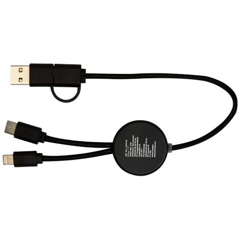 Chechia 30 cm 5-in-1 Kabel aus recyceltem Kunststoff für Datenübertragung und 27W Schnellladung mit Bambusdetails, schwarz bedrucken, Art.-Nr. 12442190