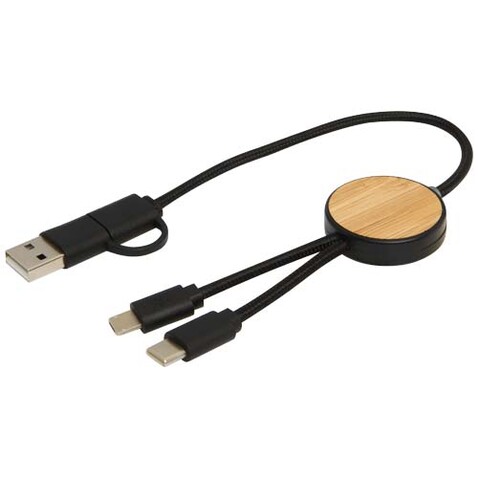 Chechia 30 cm 5-in-1 Kabel aus recyceltem Kunststoff für Datenübertragung und 27W Schnellladung mit Bambusdetails, schwarz bedrucken, Art.-Nr. 12442190