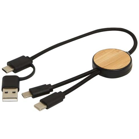 Chechia 30 cm 5-in-1 Kabel aus recyceltem Kunststoff für Datenübertragung und 27W Schnellladung mit Bambusdetails, schwarz bedrucken, Art.-Nr. 12442190