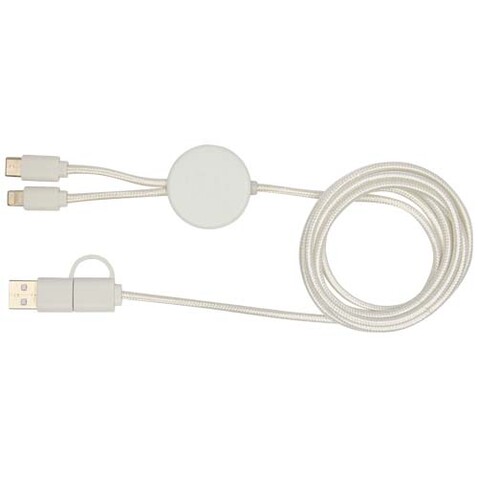 Chechia 150 cm 5-in-1 Kabel aus recyceltem Kunststoff für Datenübertragung und 27W Schnellladung mit Bambusdetails, weiss bedrucken, Art.-Nr. 12442201