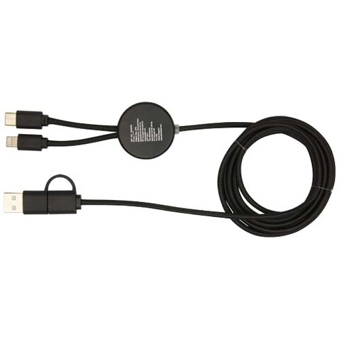 Chechia 150 cm 5-in-1 Kabel aus recyceltem Kunststoff für Datenübertragung und 27W Schnellladung mit Bambusdetails, schwarz bedrucken, Art.-Nr. 12442290