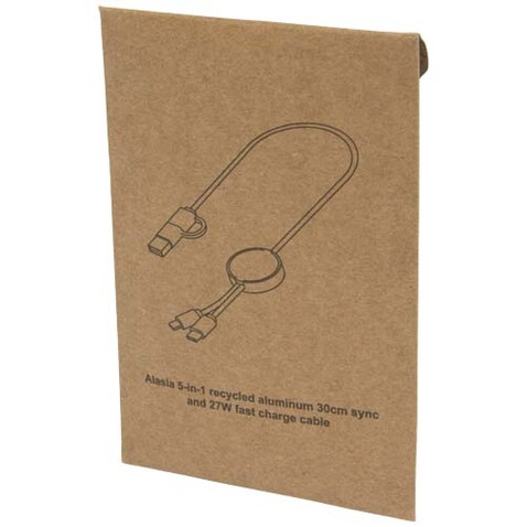 Alasia 30 cm 5-in-1 Kabel aus recyceltem Kunststoff für Datenübertragung und 27W Schnellladung, silber bedrucken, Art.-Nr. 12442481