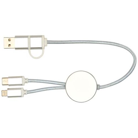 Alasia 30 cm 5-in-1 Kabel aus recyceltem Kunststoff für Datenübertragung und 27W Schnellladung, silber bedrucken, Art.-Nr. 12442481
