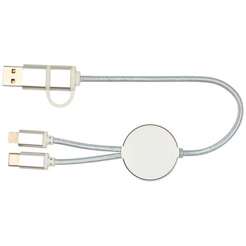 Alasia 30 cm 5-in-1 Kabel aus recyceltem Kunststoff für Datenübertragung und 27W Schnellladung, silber bedrucken, Art.-Nr. 12442481