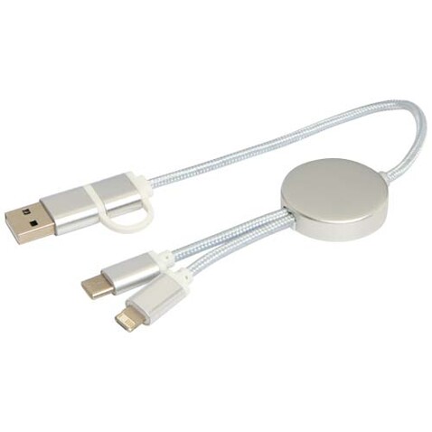 Alasia 30 cm 5-in-1 Kabel aus recyceltem Kunststoff für Datenübertragung und 27W Schnellladung, silber bedrucken, Art.-Nr. 12442481