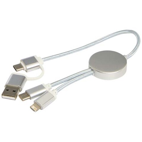 Alasia 30 cm 5-in-1 Kabel aus recyceltem Kunststoff für Datenübertragung und 27W Schnellladung, silber bedrucken, Art.-Nr. 12442481
