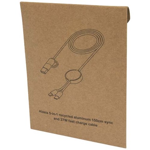 Alasia 150 cm 5-in-1 Kabel aus recyceltem Kunststoff für Datenübertragung und 27W Schnellladung, rot bedrucken, Art.-Nr. 12442521